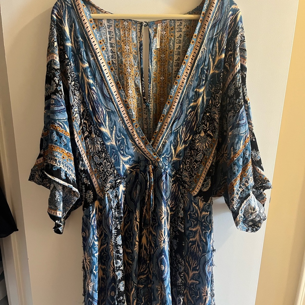 Free People Boho Blue and Black Romper